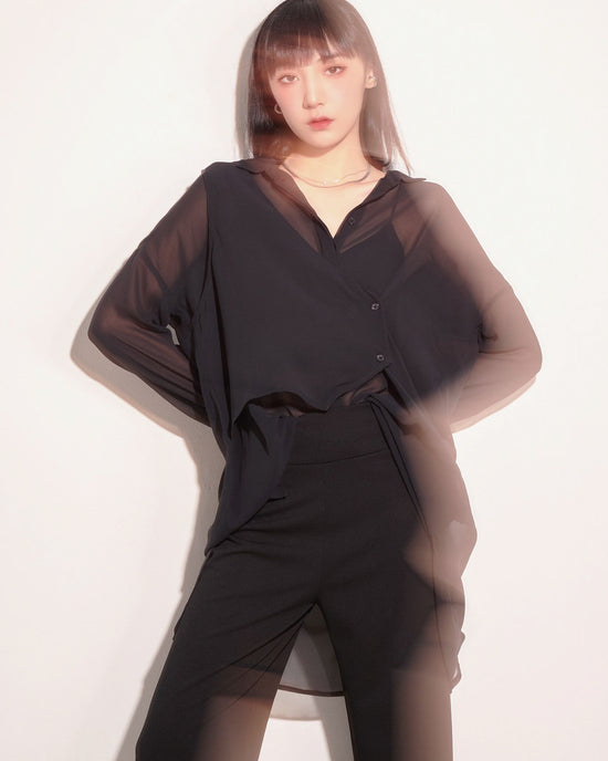 aalis REEM asymmetric waistcoat shirt (Black)