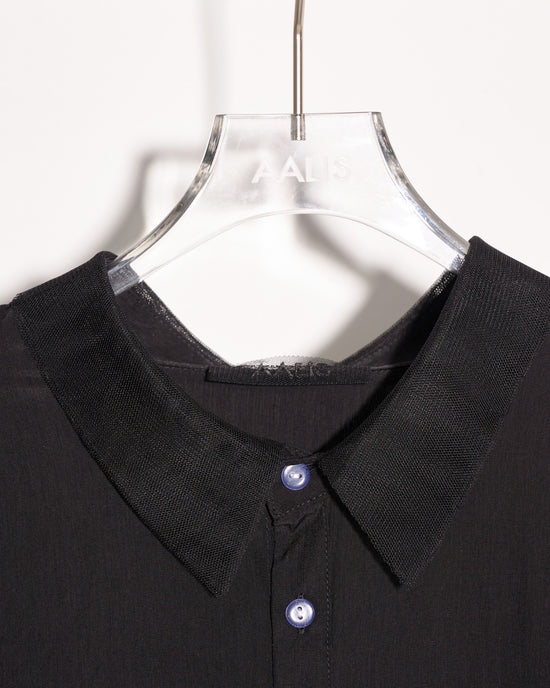 aalis TYLER 网纱细节灯笼袖宽版衬衫（黑色）