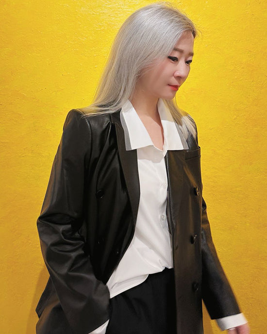 aalis INTI mesh detail low collar shirt (White)