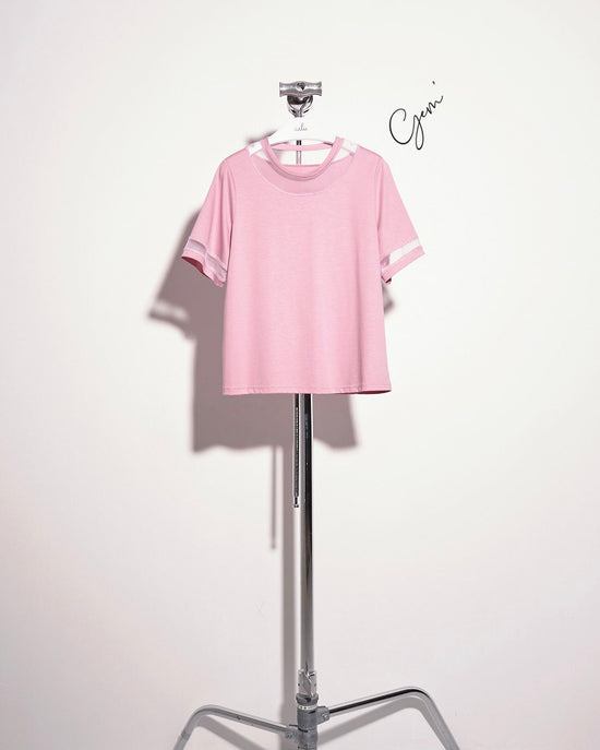 aalis GEM mesh cuff short sleeves tee (Rose pink)