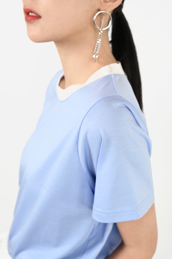 aalis ALTHEA mesh neckline basic tee (Light blue)