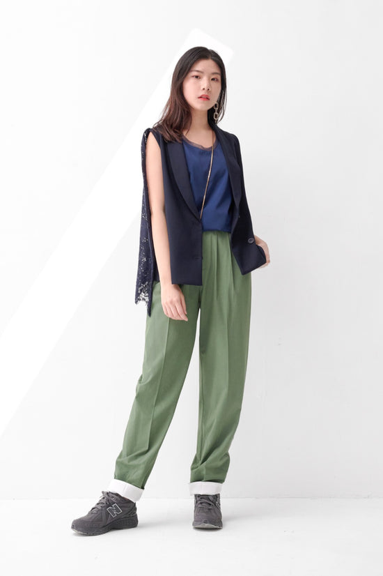 aalis LIZ white cuff suiting pants (Green)