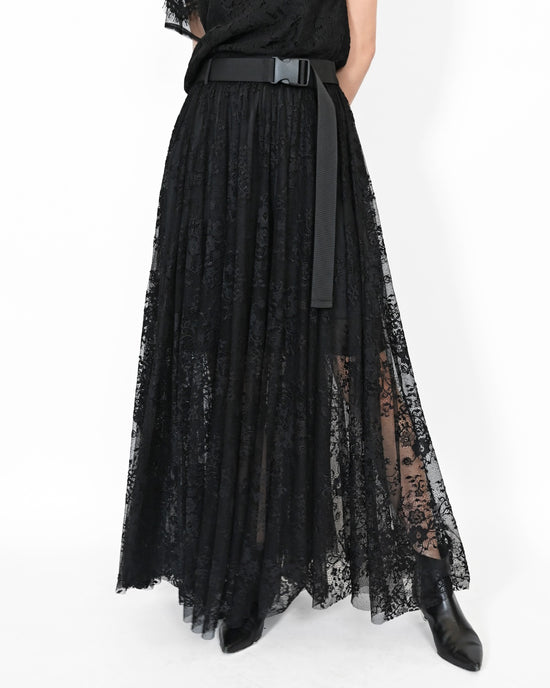 aalis LENNY buckle belt mesh maxi skirt (Black)