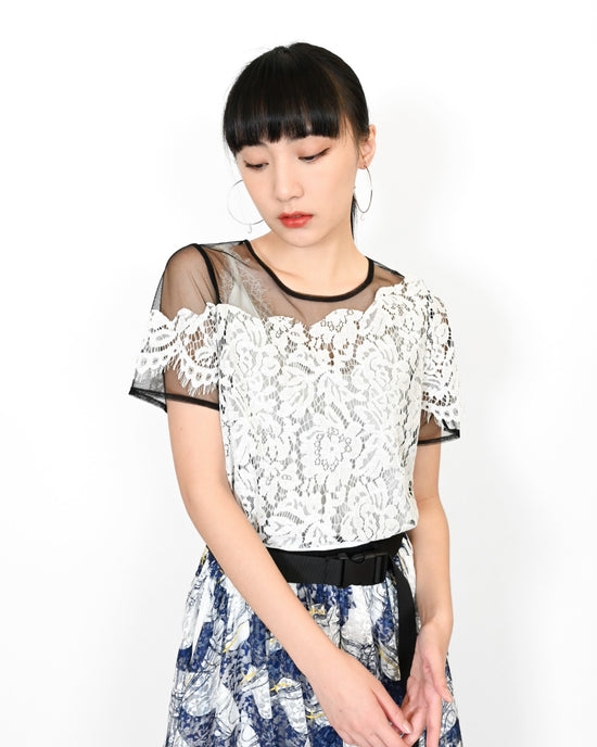 aalis SUZY lace cut out mesh top (Black white)