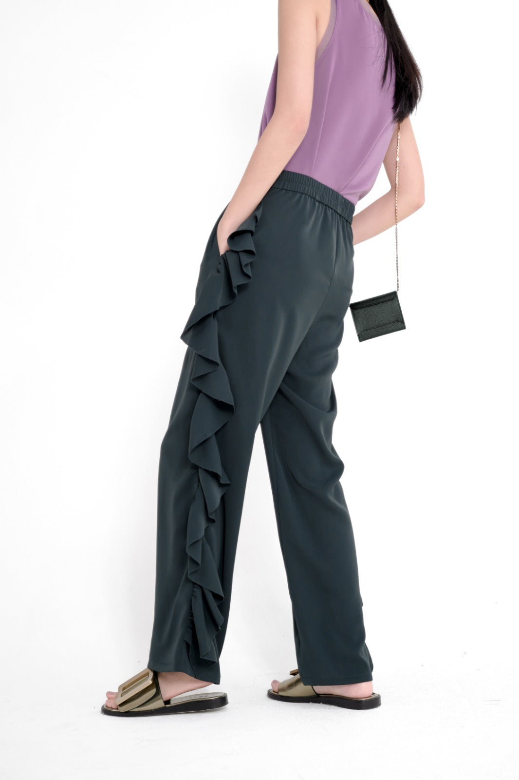 aalis SOTA two side ruffle pants (Charcoal)