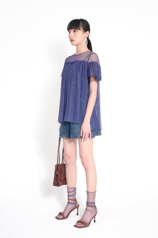 aalis NISHI cold shoulder tulle top (Purple blue)