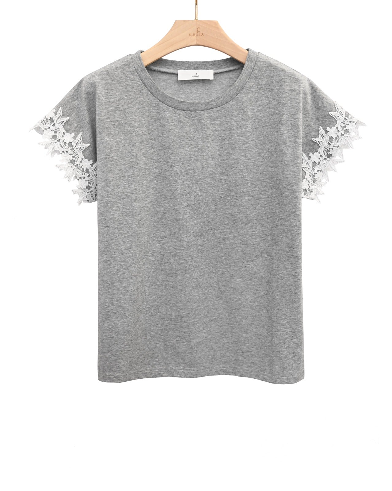 Load image into Gallery viewer, aalis KIO Batwing lace trim on sleeves Tee (Heather grey)
