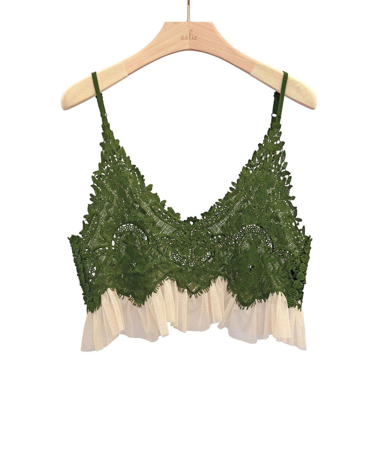 aalis SAVA crochet lace and tulle camisole (Green)