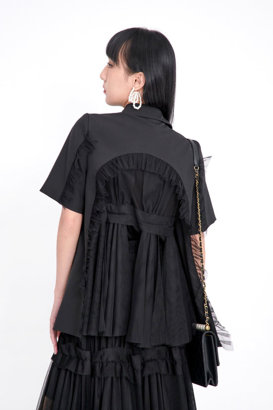 aalis VAL back cutout mesh ruffle jacket (Black)