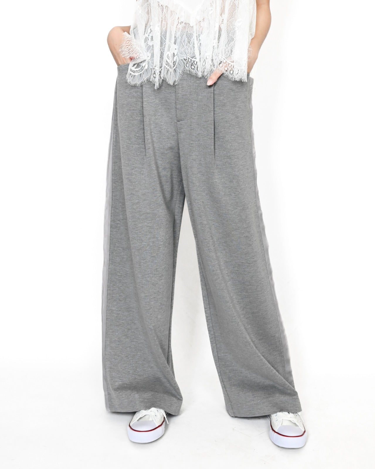 aalis TESS side mesh trim knit pants (Heather grey)