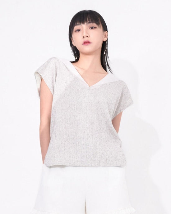 aalis WENDY tweed sleeveless pullover with mesh collar (White)