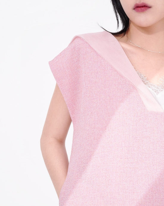 aalis WENDY tweed sleeveless pullover with mesh collar (Pink)