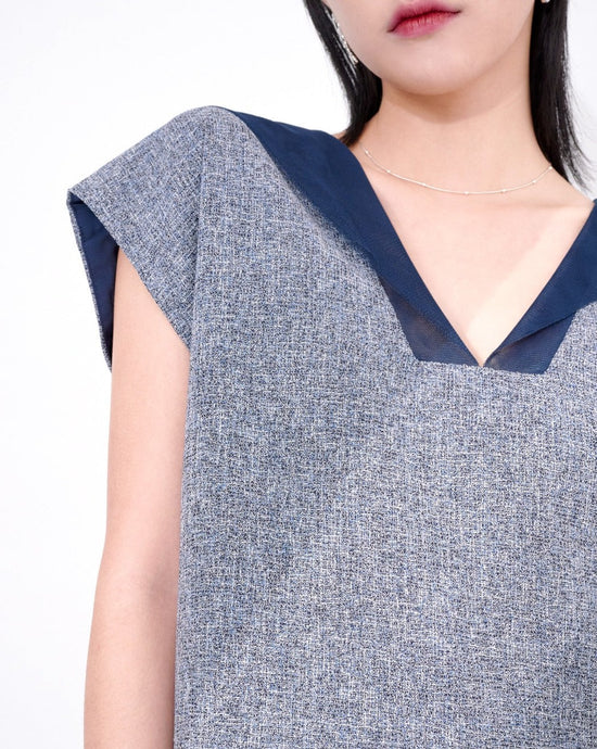 aalis WENDY tweed sleeveless pullover with mesh collar (Navy)