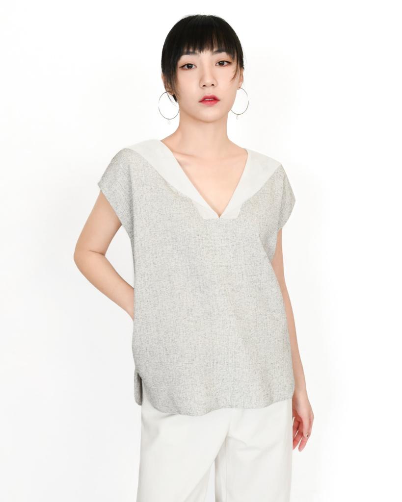 Load image into Gallery viewer, aalis WENDY tweed sleeveless pullover with mesh collar (White)
