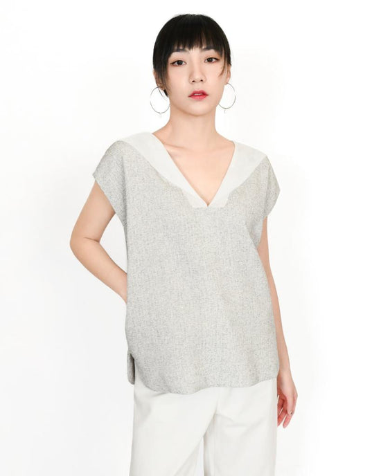 aalis WENDY tweed sleeveless pullover with mesh collar (White)