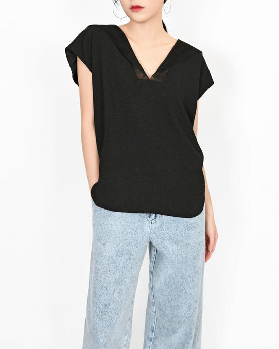 aalis WENDY tweed sleeveless pullover with mesh collar (Black)