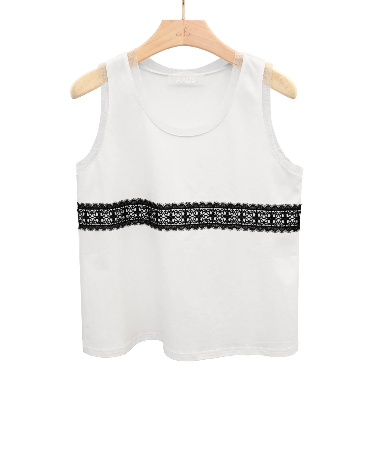Load image into Gallery viewer, aalis ILO knit tank with mesh trim and lace panel (White lace)
