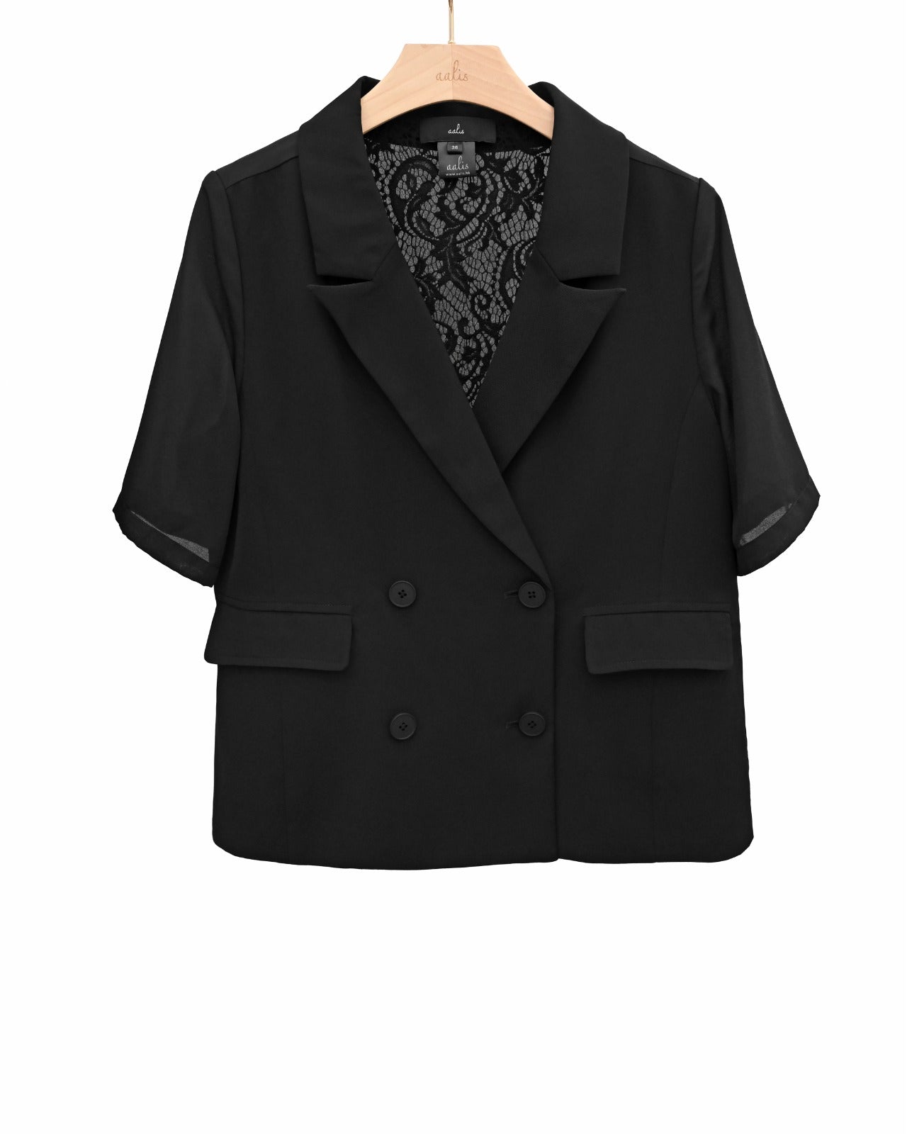 aalis MACIA 雪纺短袖西装外套（黑色）