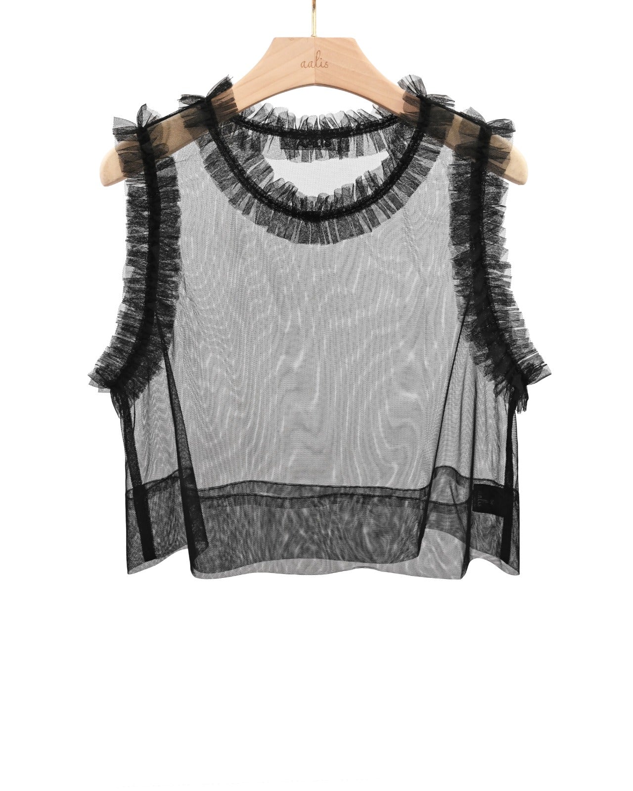 Load image into Gallery viewer, aalis DALIDA pleated mesh trim cropped tank (Black)
