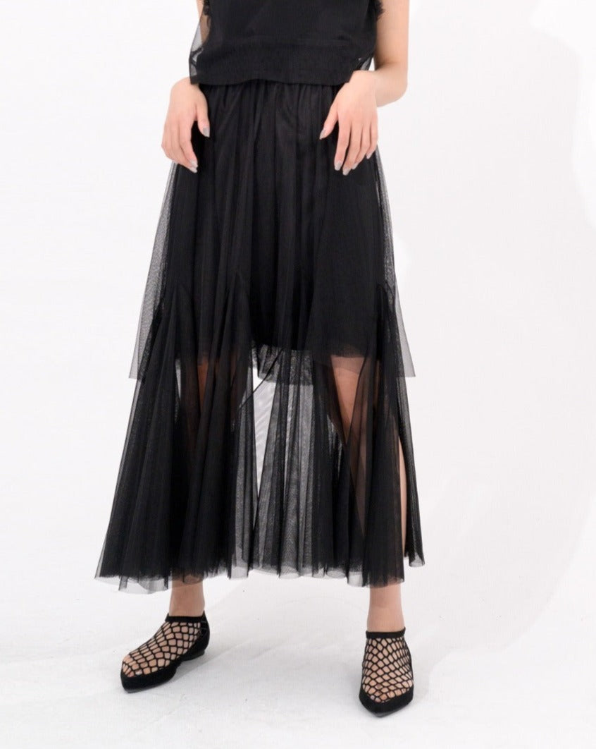 Load image into Gallery viewer, aalis JAYLA dangling detail mesh skirt (Black)
