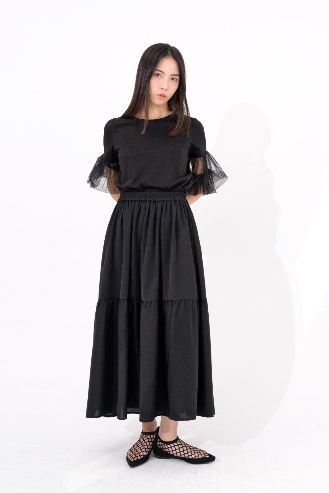 aalis MAISIE tiered midi skirt (Black)