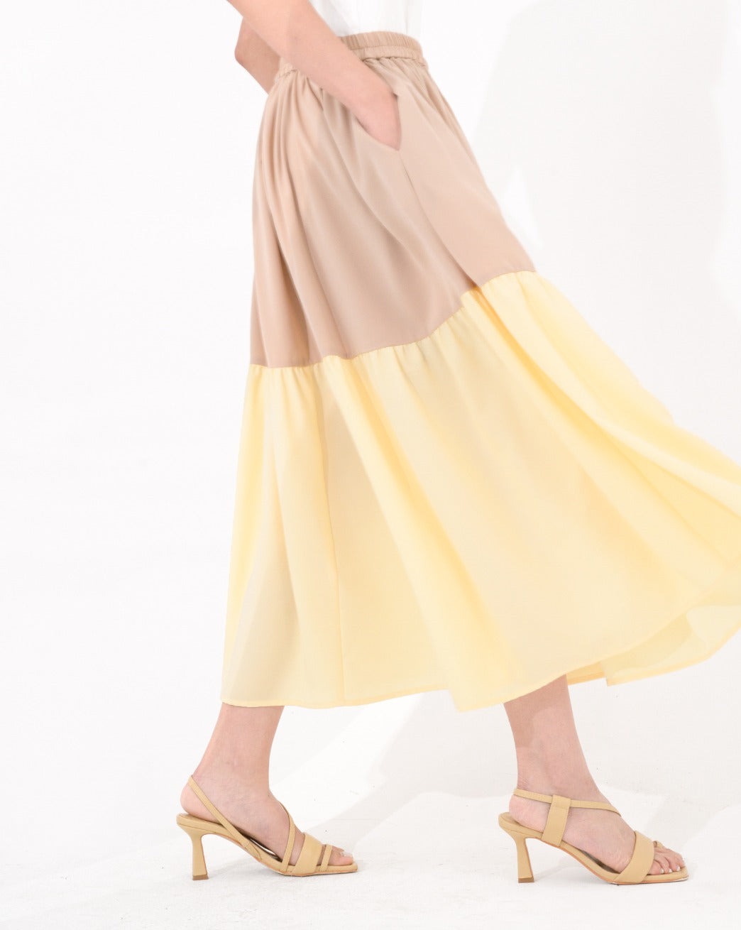 aalis MAISIE tiered midi skirt (Beige yellow)