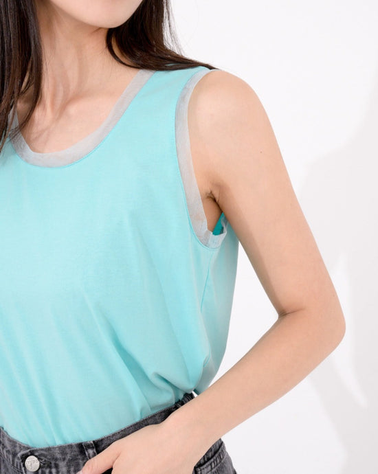 aalis ILO knit tank with mesh trim and lace panel (Tiffany blue)