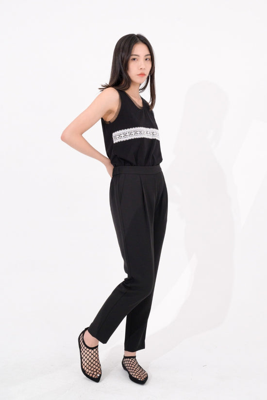 Load image into Gallery viewer, aalis ILO knit tank with mesh trim and lace panel (Black lace)

