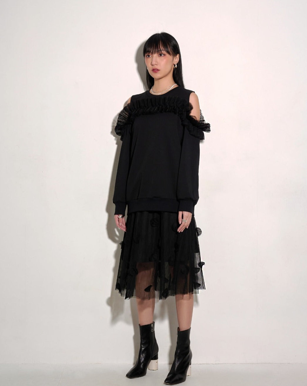 aalis KIAN dot motive mesh skirt (Black)