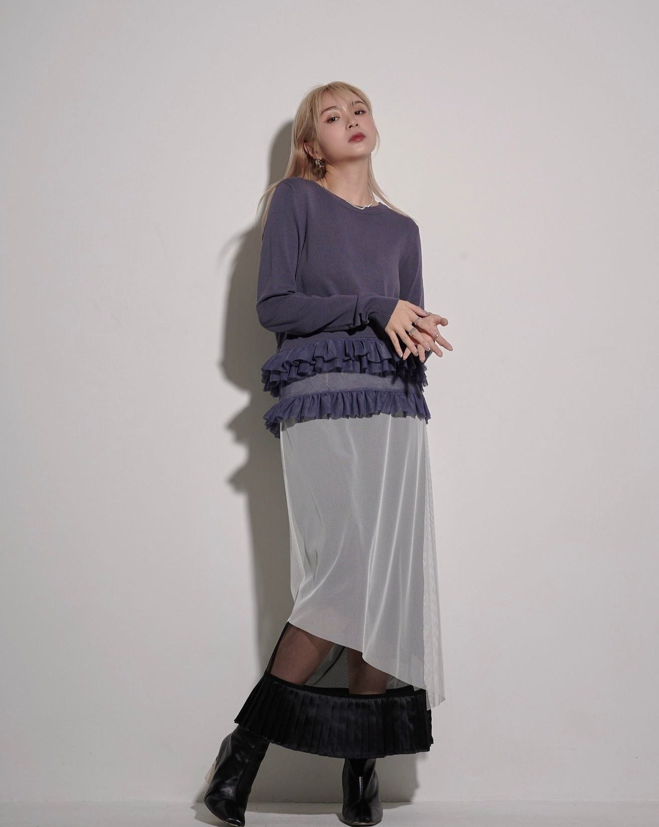 aalis ELIZA 双芭蕾短裙细节针织套头衫（灰紫色）