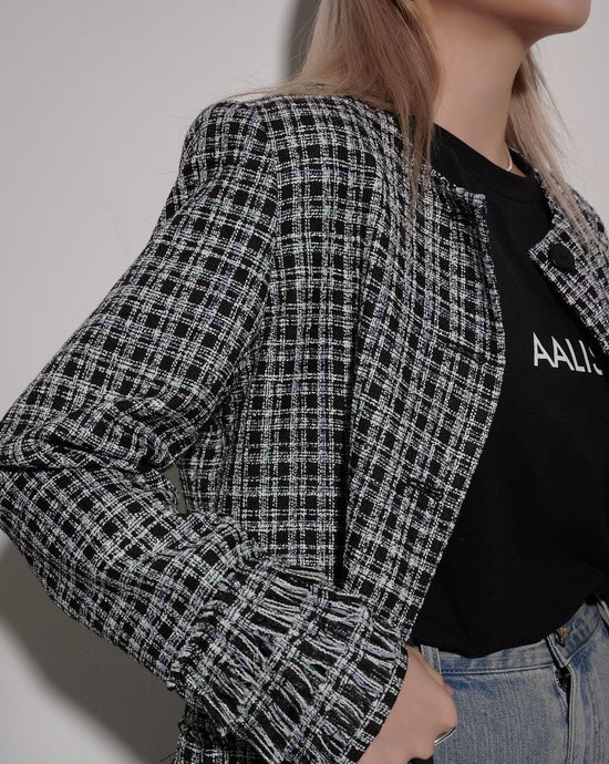 aalis KANDA fringe detail tweed jacket  (Black mix)