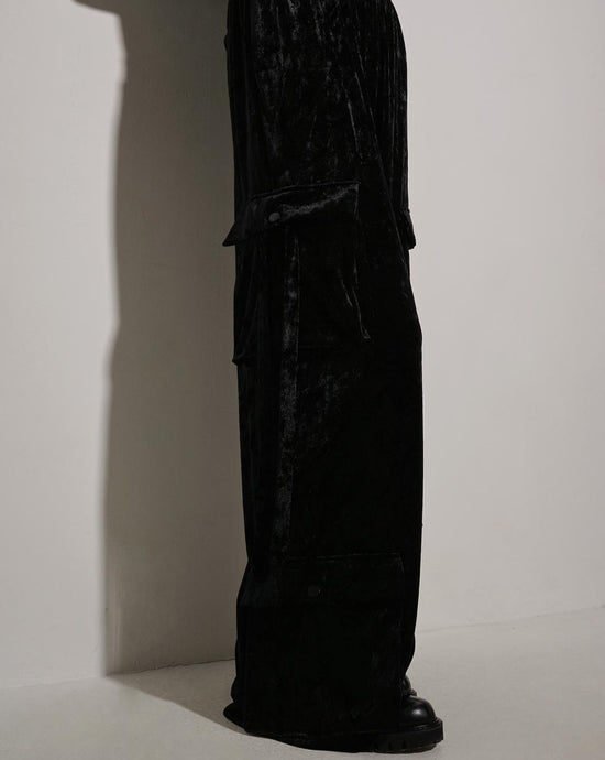 aalis JIAH velvet cargo pants with ribbon detail (Black)
