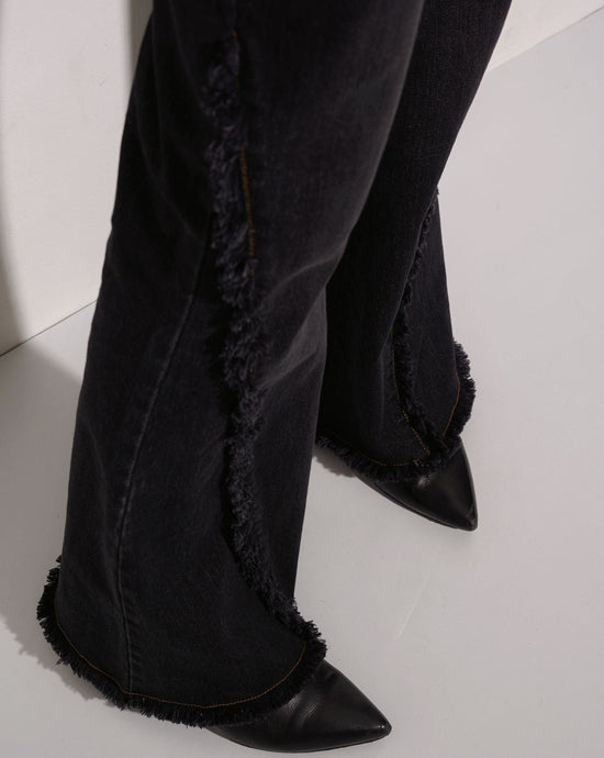 aalis OLA asymmetric fringe detail fit and flare jeans (Black denim)