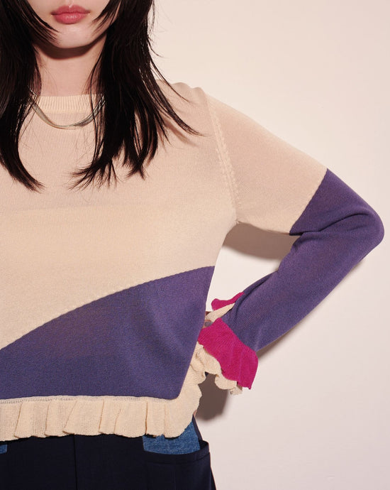 aalis BESSIE color blocking ruffle sweater (Beige mix)