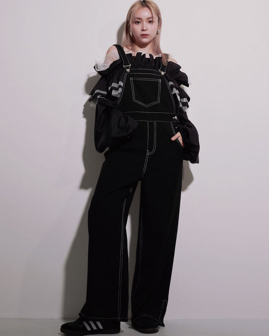aalis PAGE contrast stitches overall jumpsuit (Black)