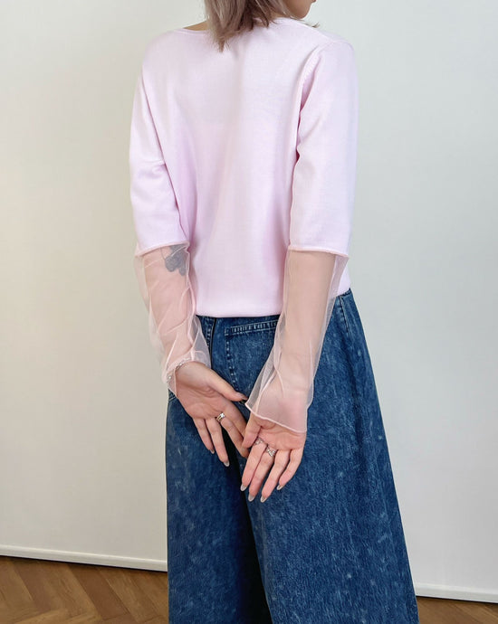 aalis KEZIA half mesh sleeves V neck knit top (Light pink)