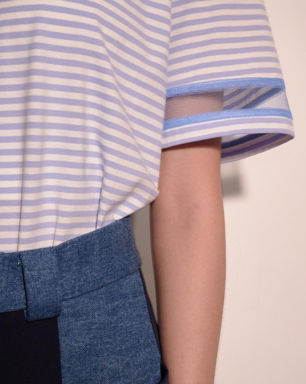 aalis GEM mesh cuff short sleeves tee (Blue stripe)