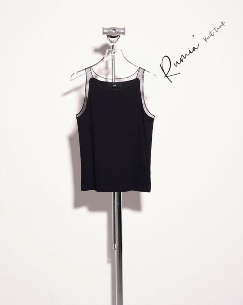 (Pre-order) aalis RUMIA sheer neckline detail rib tank (Black)