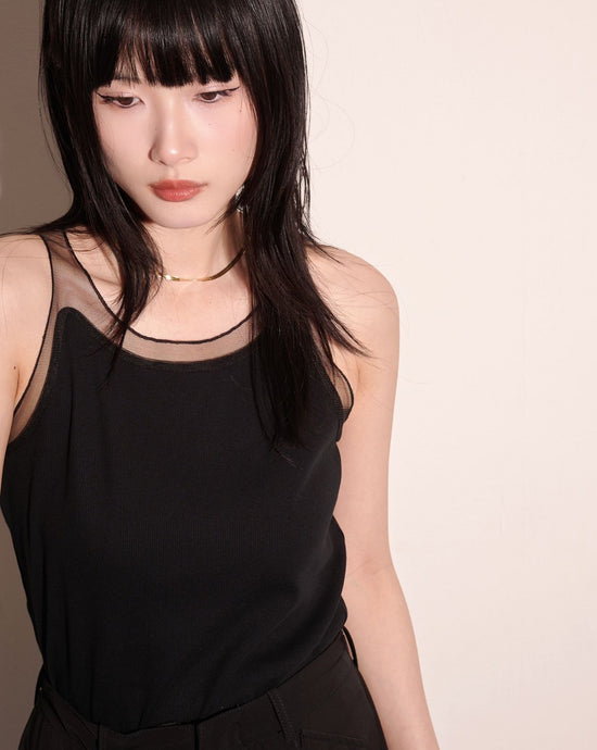 aalis RUMIA sheer neckline detail rib tank (Black)