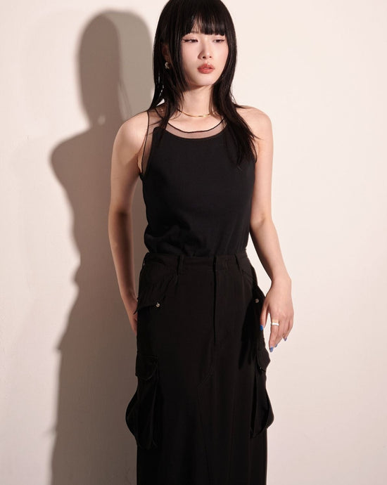 aalis RUMIA sheer neckline detail rib tank (Black)