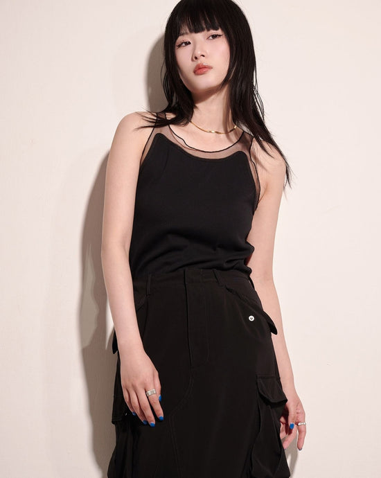 aalis RUMIA sheer neckline detail rib tank (Black)