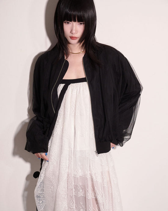 aalis VANI mesh bubble hem bomber jacket (Black)