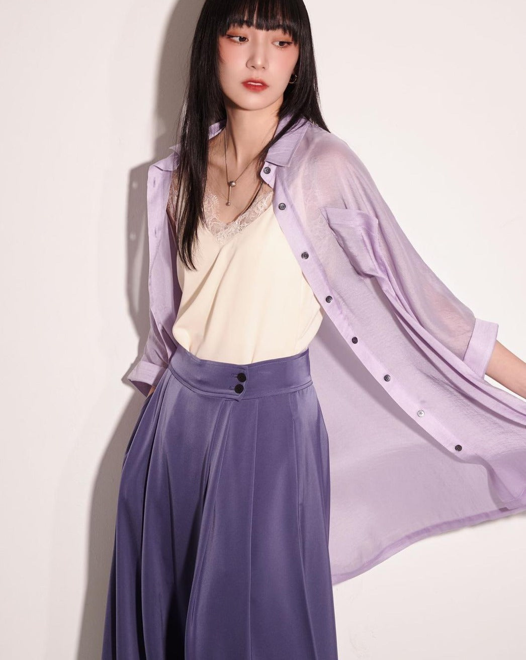 (Pre-order) aalis MENA mid sleeves oversized shirt (Lilac)