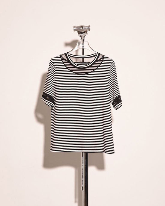 aalis GEM mesh cuff short sleeves tee (Black stripe)