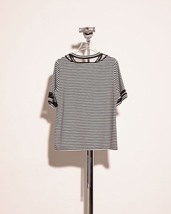 aalis GEM mesh cuff short sleeves tee (Black stripe)