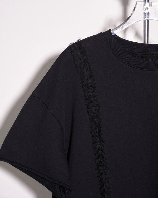 aalis AMAYA pleated mesh ruffle detail oversized SS sweater (Black)