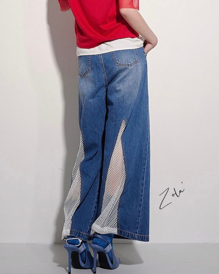 aalis ZOLA back triangle mesh panel jeans (Blue denim)