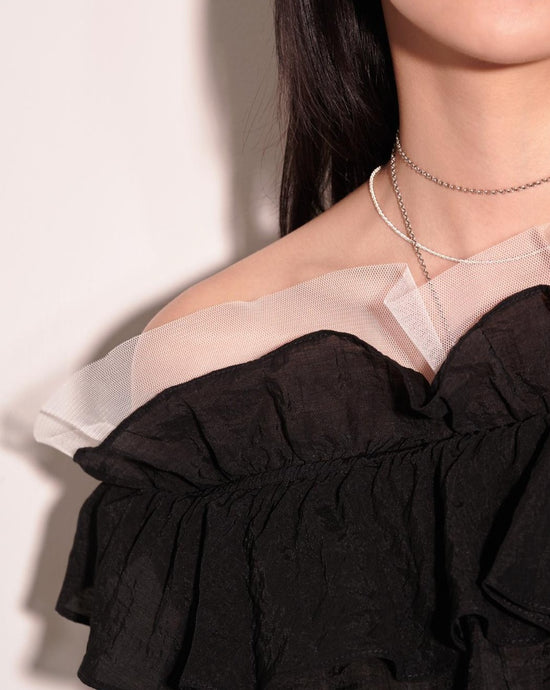 aalis ELARA mesh detail one shoulder top (Black)