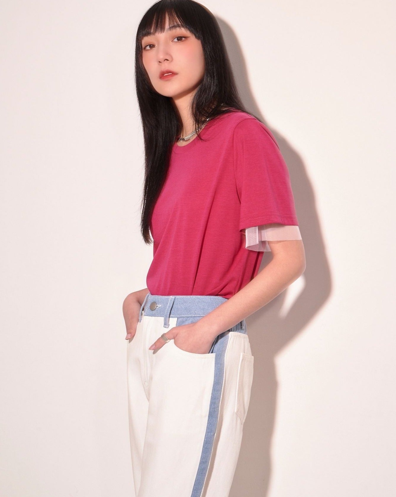 aalis PAOLA mesh inner layer SS tee (Magenta)