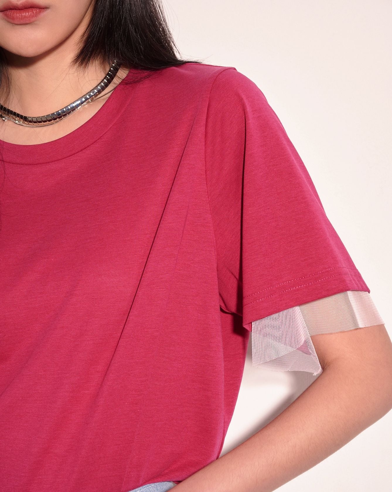 aalis PAOLA mesh inner layer SS tee (Magenta)